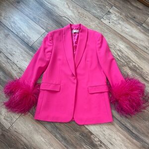 Zara Hot Pink Blazer with Feather Cuffs